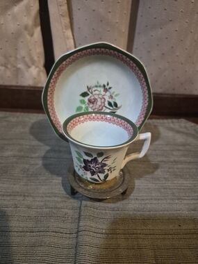 Vintage Adams Calyx Ware Mandalay Green Cup Saucer